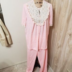 Gorgeous vintage pink pajama set with matching ro